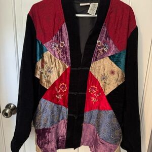White Stag Multicolor Embroidered Patchwork Velvet Jacket Pockets Asian Style XL